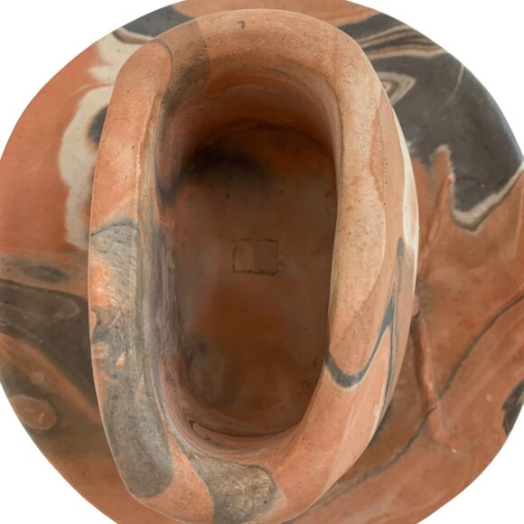 Handcrafted Terracotta Marble Swirl Hat Sculpture Trinket Planter Texas Camanche - Picture 2 of 10